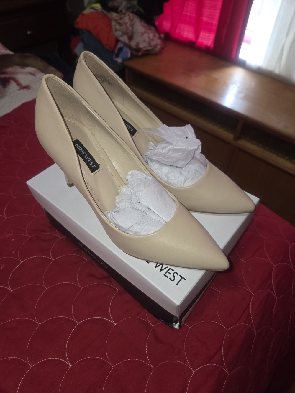 Nine West Beige Pointed Toe Kitten Heels